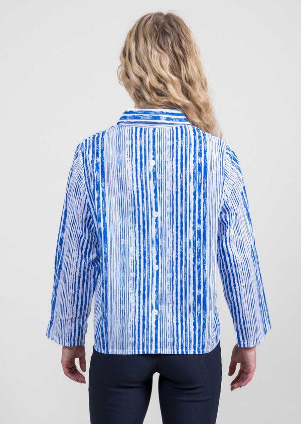 Lisette L Off-Set Stripe Short Peplum Jacket BLUE/WHITE