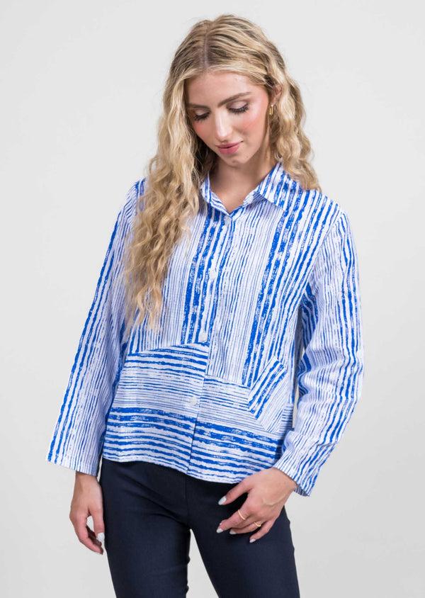 lisette l Off-Set Stripe Short Peplum Jacket BLUE/WHITE