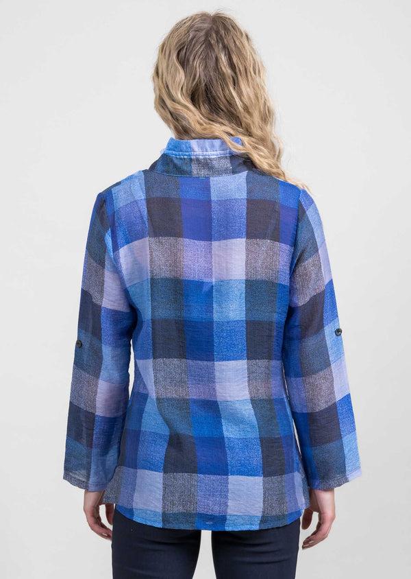 Lisette L Patchwork Wire Collar Long A-Line Jacket BLUE