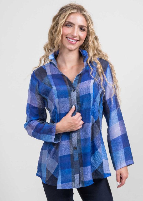 lisette l Patchwork Wire Collar Long A-Line Jacket BLUE