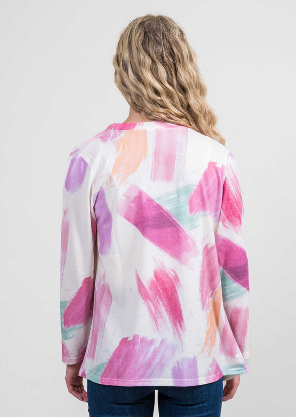 Lisette L Pink Brushstrokes One-Button Cardigan PINK