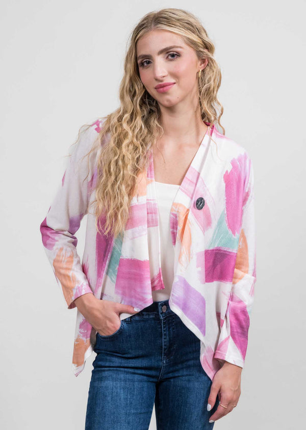 lisette l Pink Brushstrokes One-Button Cardigan PINK