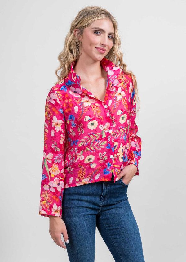 lisette l Pink Floral Print Short Wire Collar Jacket PINK