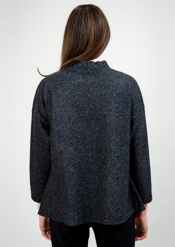 Lisette L PRINTED MOCKNECK SWEATER WITH CONTRAST SLEEVES CHARCOAL