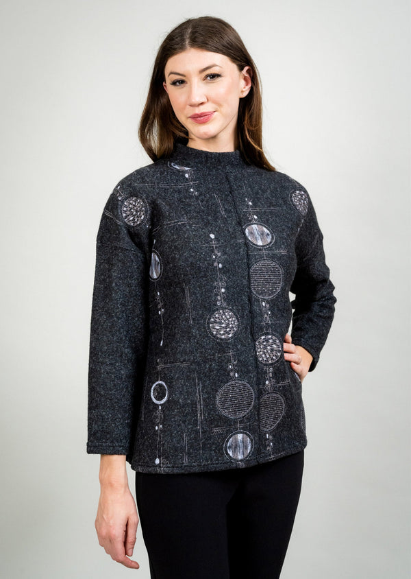 lisette l PRINTED MOCKNECK SWEATER WITH CONTRAST SLEEVES CHARCOAL