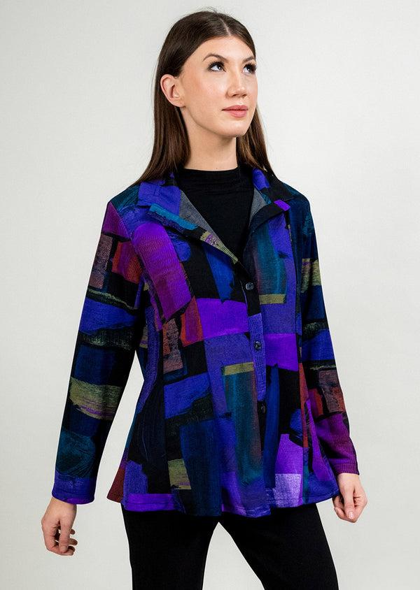 Lisette L PURPLE ABSTRACT PRINT WIRE COLLAR JACKET PURPLE ABSTRACT