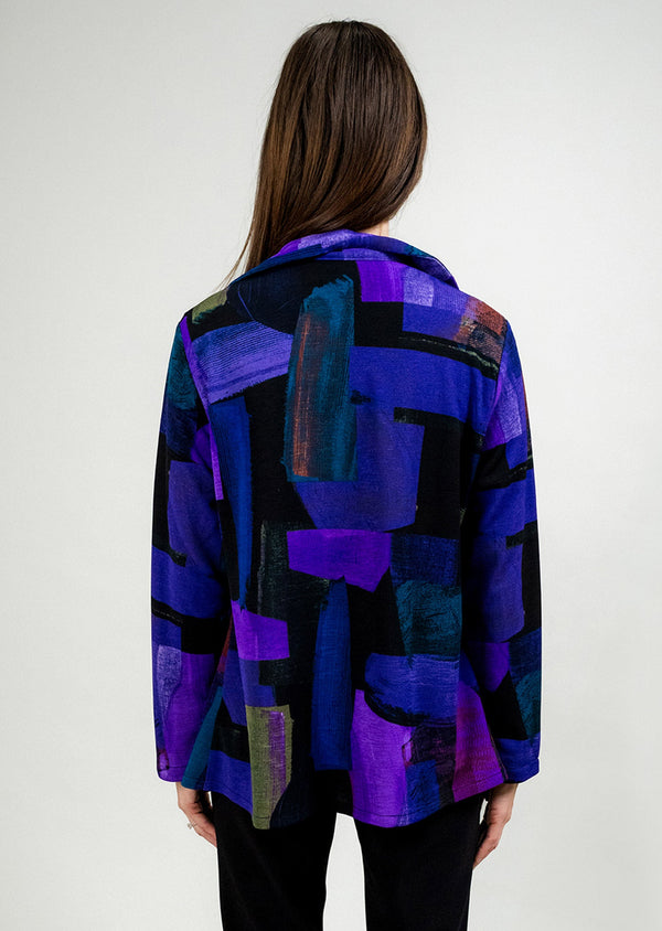 Lisette L PURPLE ABSTRACT PRINT WIRE COLLAR JACKET PURPLE ABSTRACT