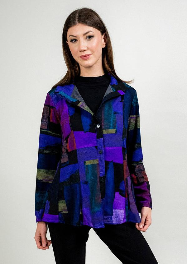 lisette l PURPLE ABSTRACT PRINT WIRE COLLAR JACKET PURPLE ABSTRACT