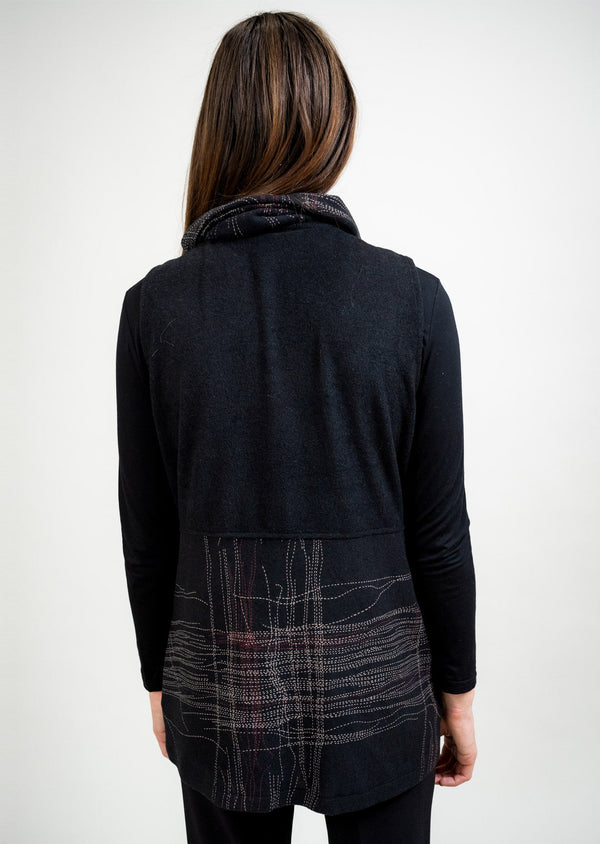Lisette L RED/TAN/BLACK ZIP UP VEST WITH DRAWSTRING COLLAR RED/TAN/BLK