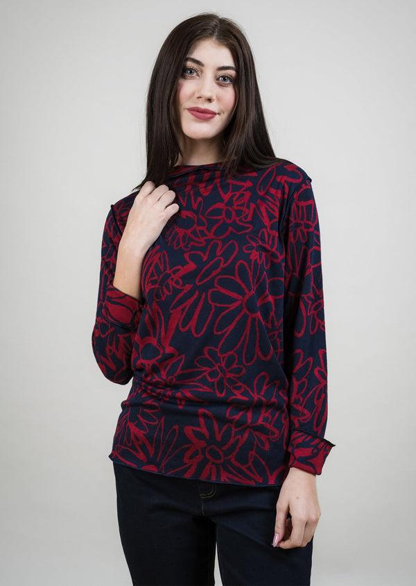 Lisette L Reversible Hand-drawn Floral Outlines Crew Neck Choose An Option