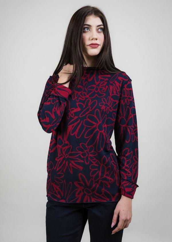 Lisette L Reversible Hand-drawn Floral Outlines Crew Neck Choose An Option