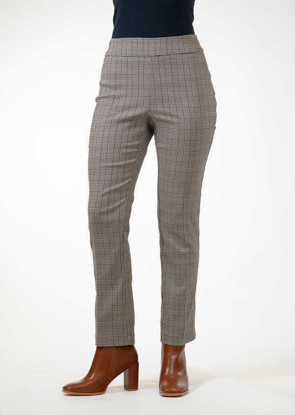 Lisette L Riverstone Check 28" Straight Ankle Pant STONE