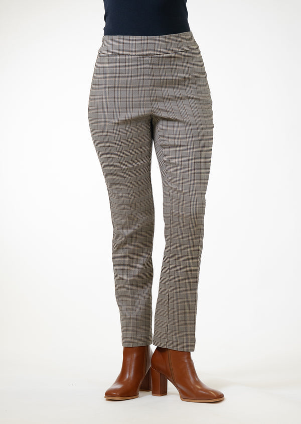 Lisette L Riverstone Check 28" Straight Ankle Pant STONE