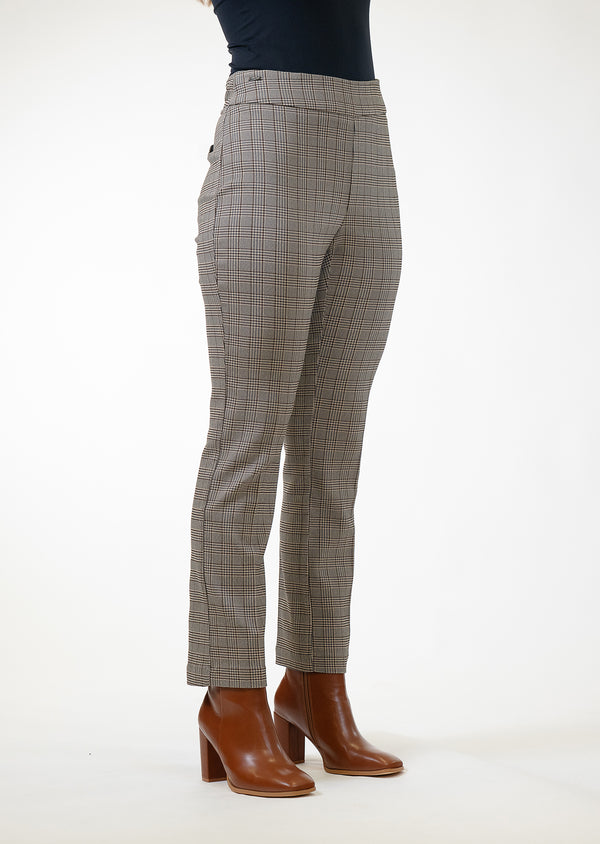 Lisette L Riverstone Check 28" Straight Ankle Pant STONE