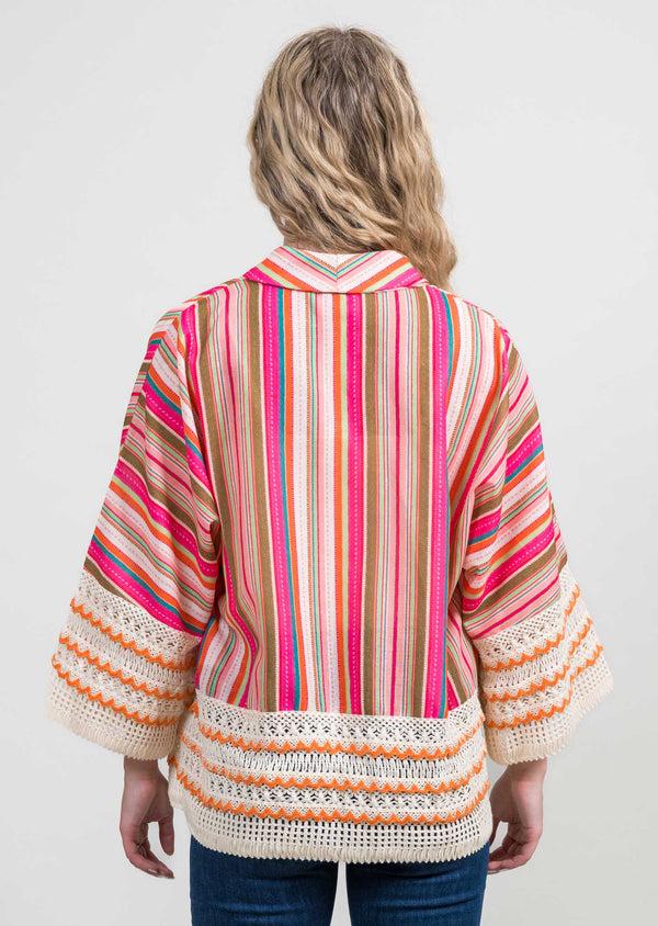 Lisette L Stripe Crochet Detail Jacket ORANGE MULTI