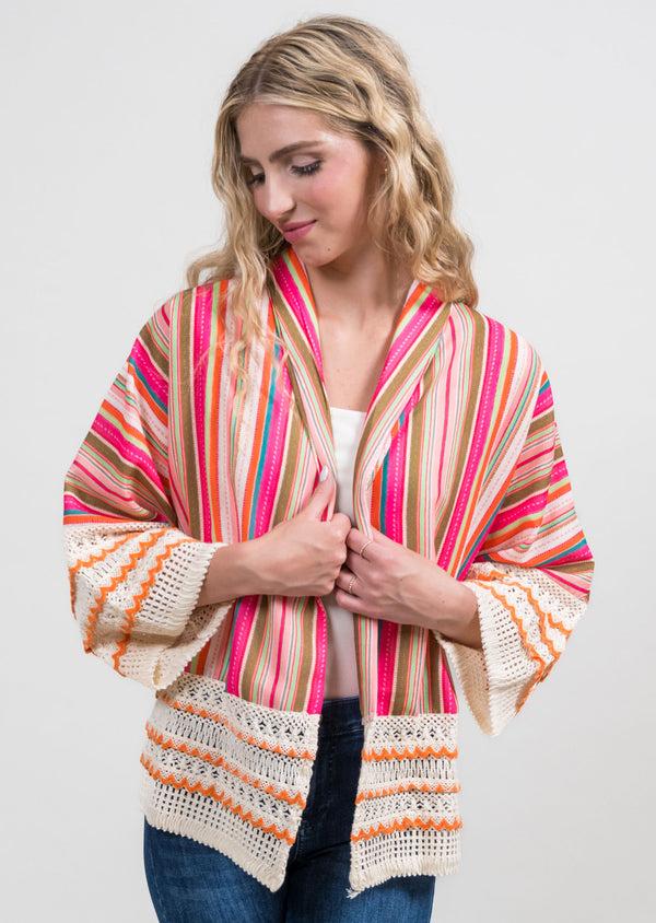 lisette l Stripe Crochet Detail Jacket ORANGE MULTI