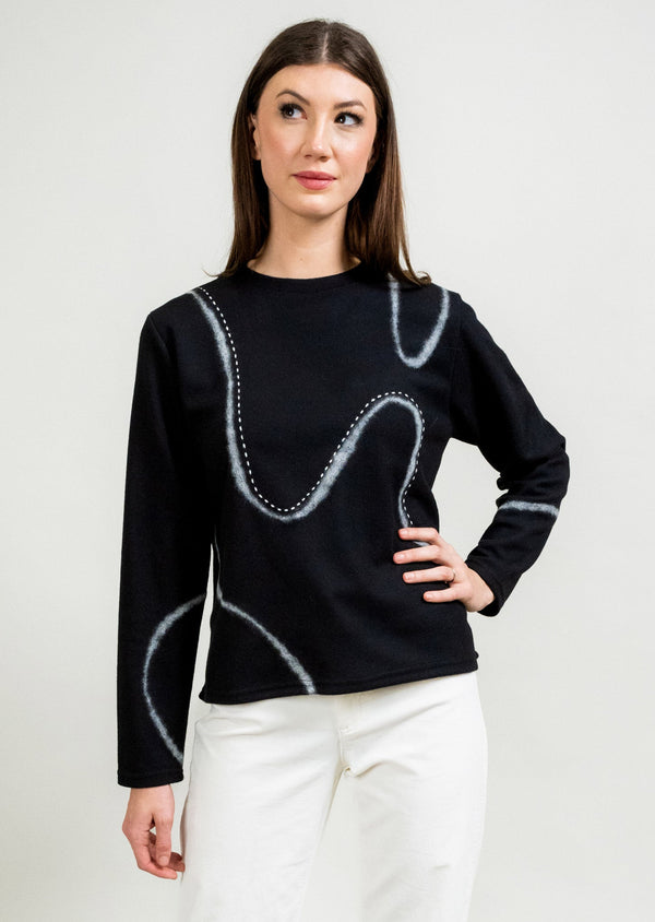 Lisette L SWIRL FELTED CREWNECK SWEATER BLACK/IVORY