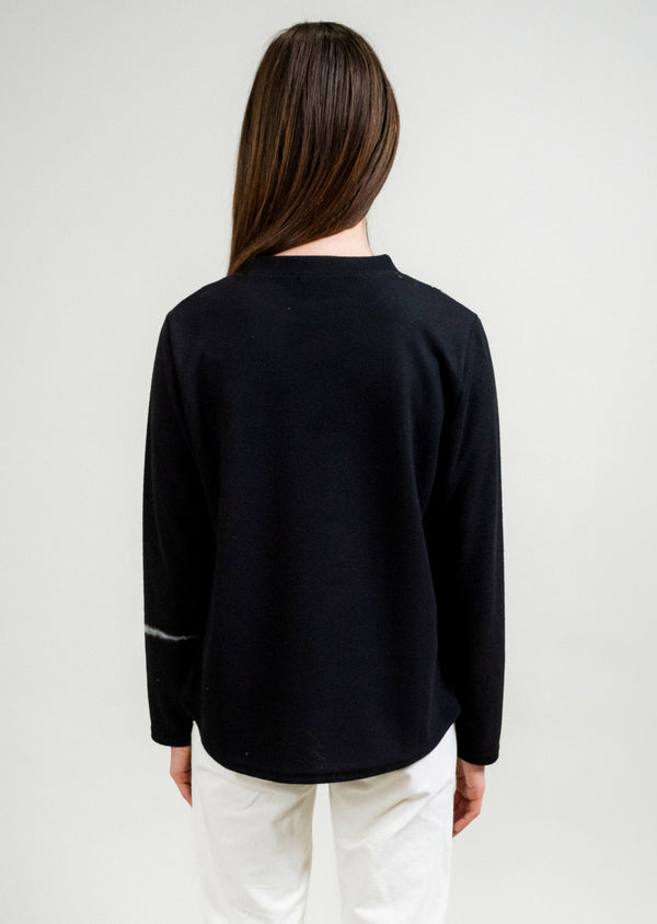 Lisette L SWIRL FELTED CREWNECK SWEATER BLACK/IVORY