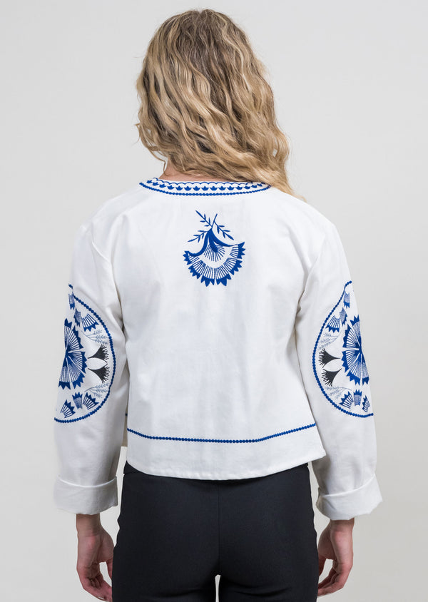 Lisette L White/Blue Embroidered Twill Jacket White/Blue