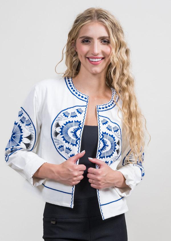 lisette l White/Blue Embroidered Twill Jacket White/Blue