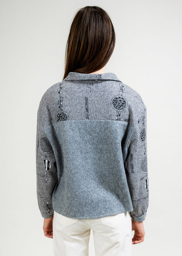 Lisette L YOKE BACK BUTTON FRONT PANEL JACKET LT. GREY