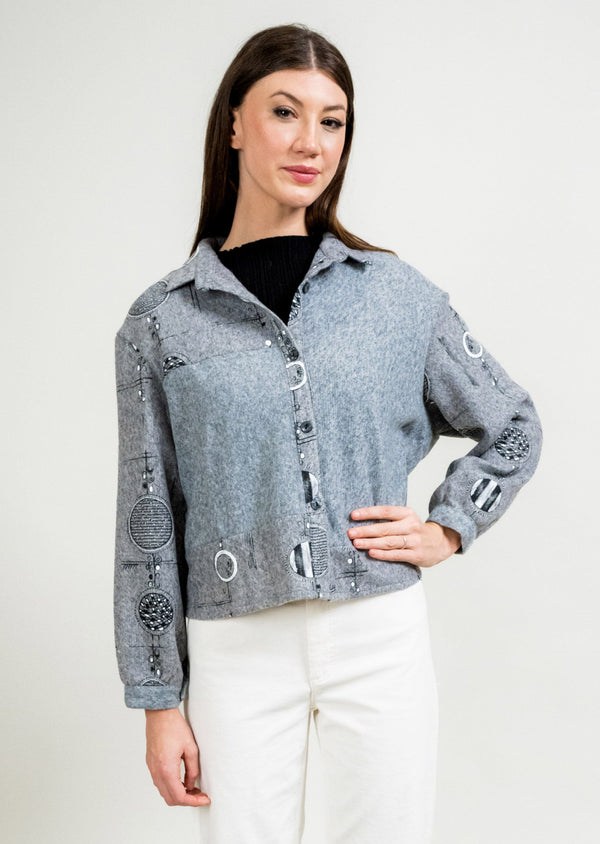 lisette l YOKE BACK BUTTON FRONT PANEL JACKET LT. GREY