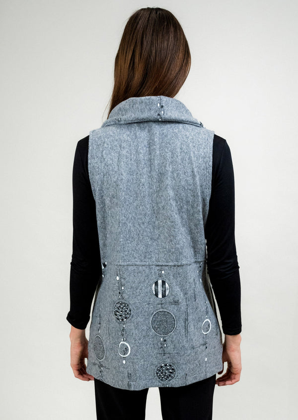 Lisette L ZIP UP VEST WITH DRAWSTRING COLLAR (LT GREY AND NAVY) Choose An Option