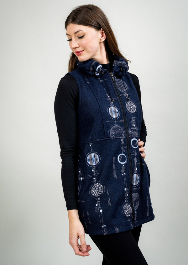 Lisette L ZIP UP VEST WITH DRAWSTRING COLLAR (LT GREY AND NAVY) Choose An Option