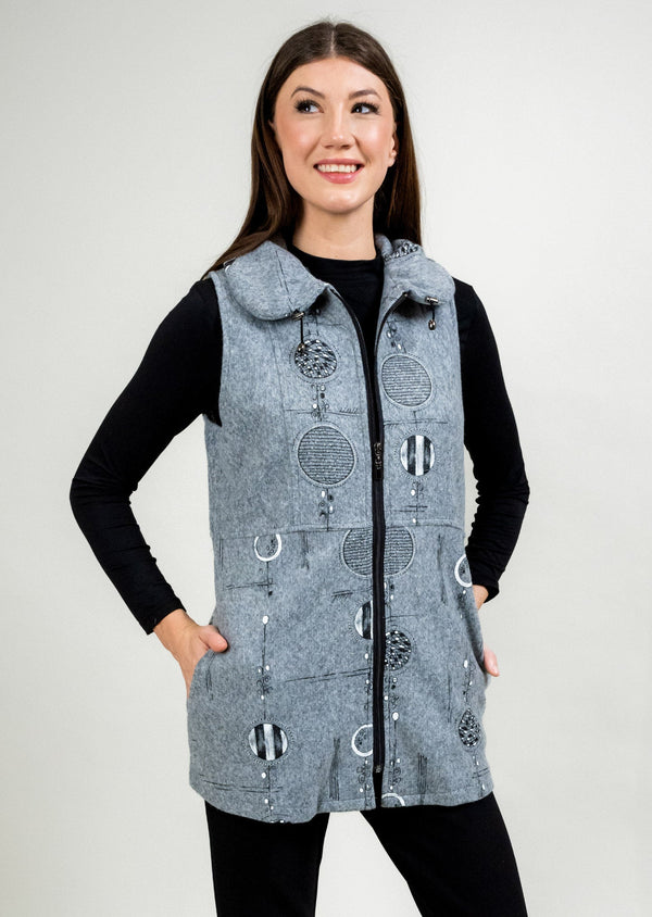 lisette l ZIP UP VEST WITH DRAWSTRING COLLAR (LT GREY AND NAVY) Choose an option
