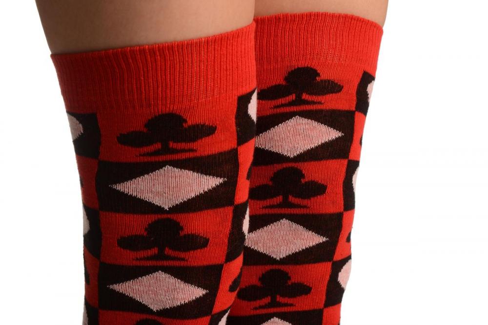 Liss Kiss Alice Wonderland Playing Cards On Red - Over The Knee Socks