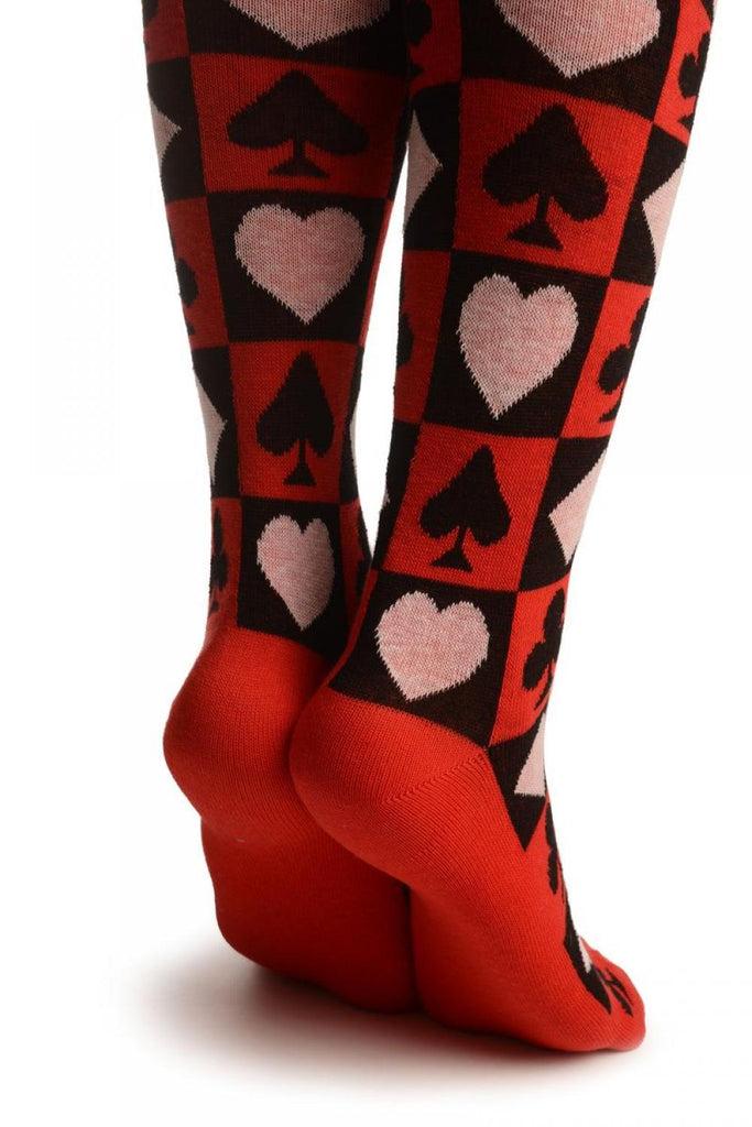 Liss Kiss Alice Wonderland Playing Cards On Red - Over The Knee Socks
