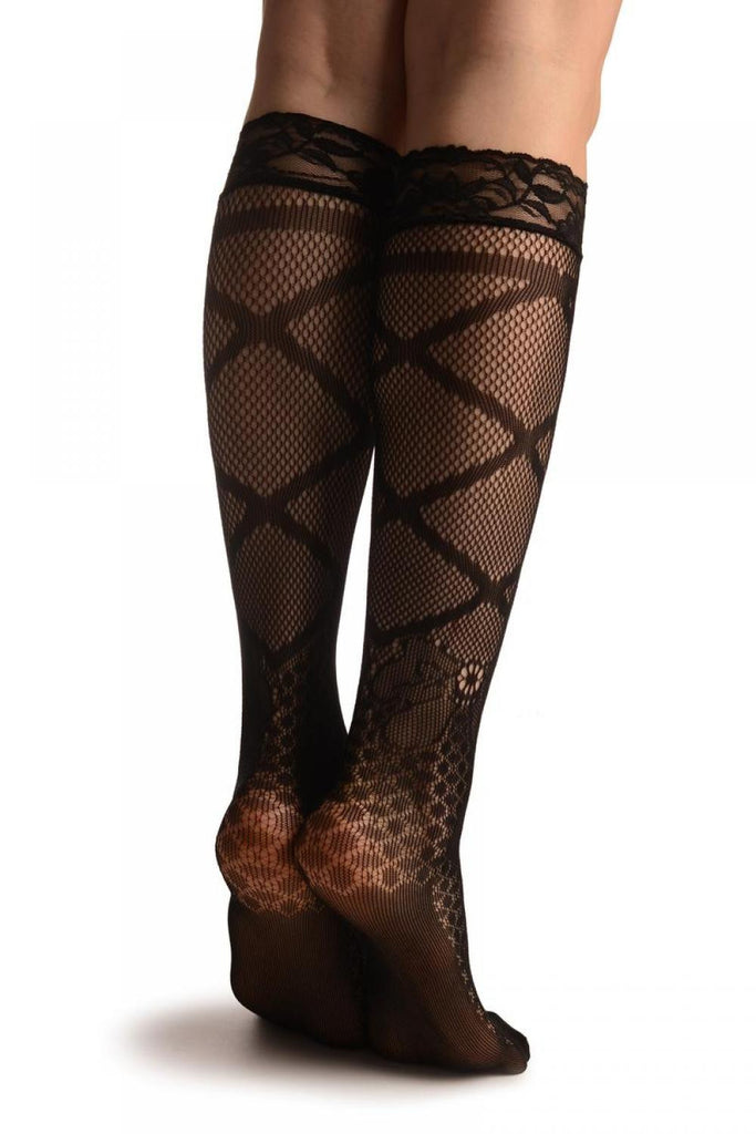 Liss Kiss Amazon Bow Black Lace Knee High Socks - Socks