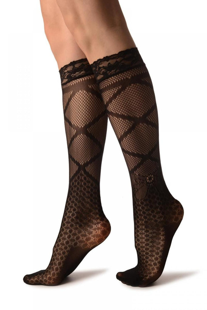 Liss Kiss Amazon Bow Black Lace Knee High Socks - Socks