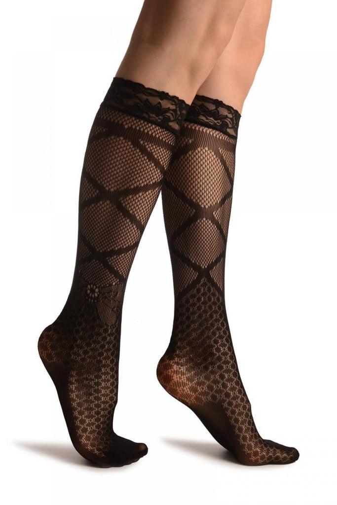 liss kiss Amazon Bow Black Lace Knee High Socks - Socks