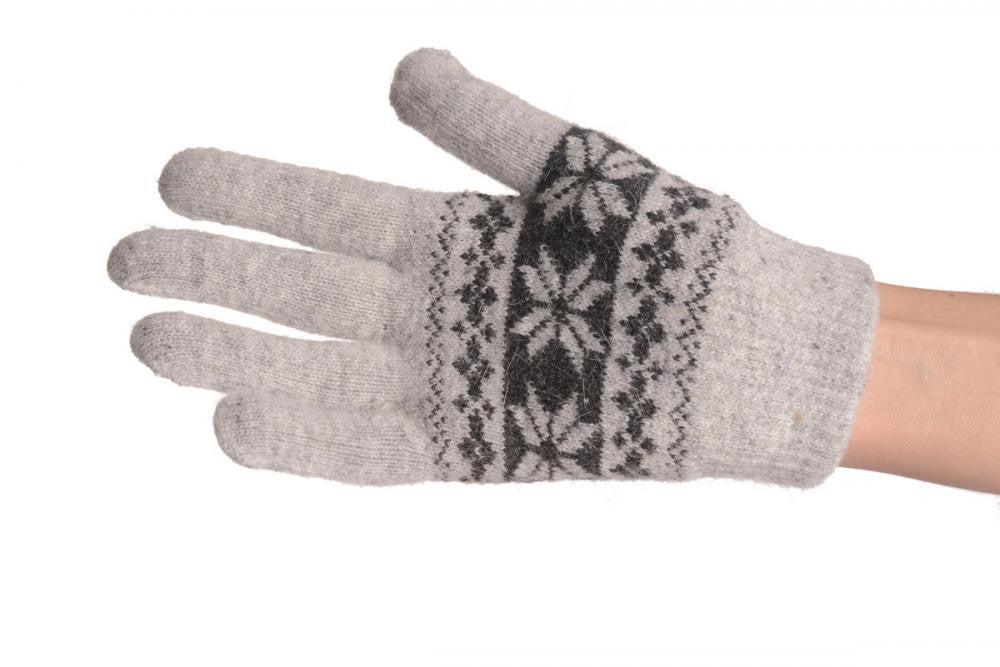 Liss Kiss Angora Grey Fair Isle Knitted Gloves - Gloves