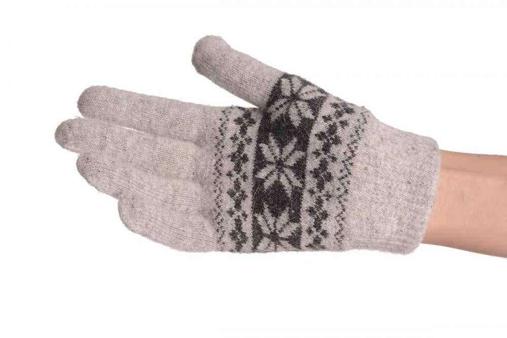 Liss Kiss Angora Grey Fair Isle Knitted Gloves - Gloves