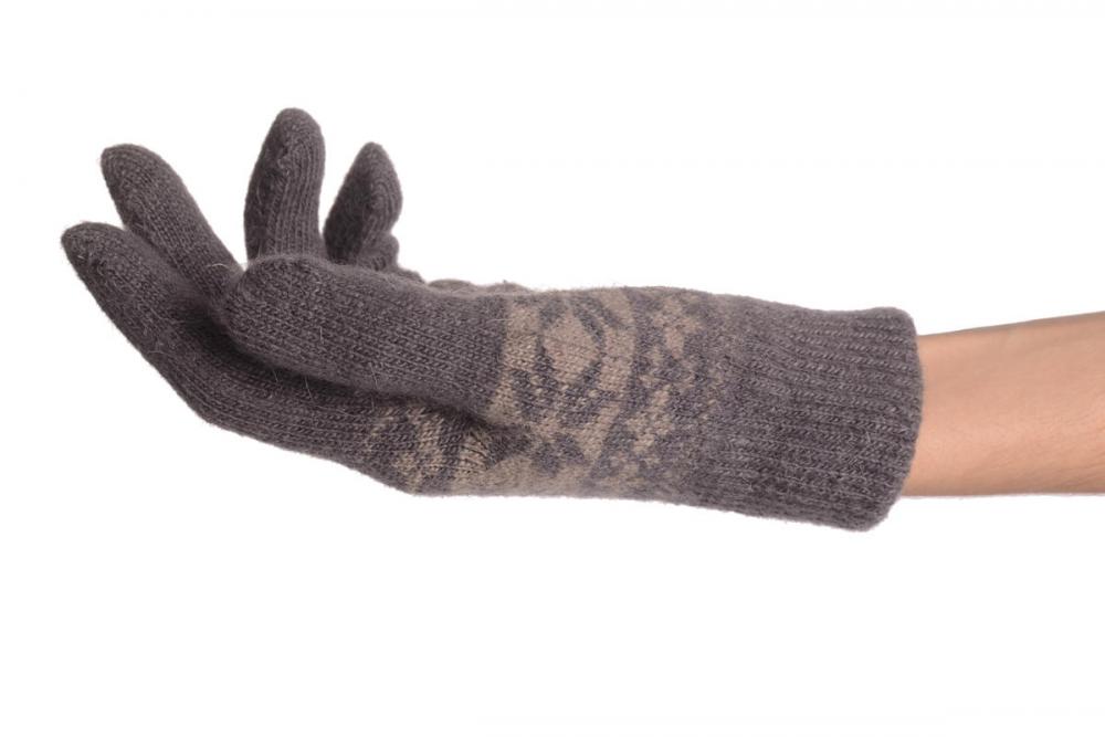 Liss Kiss Angora Slate Grey Fair Isle Knitted Gloves - Gloves