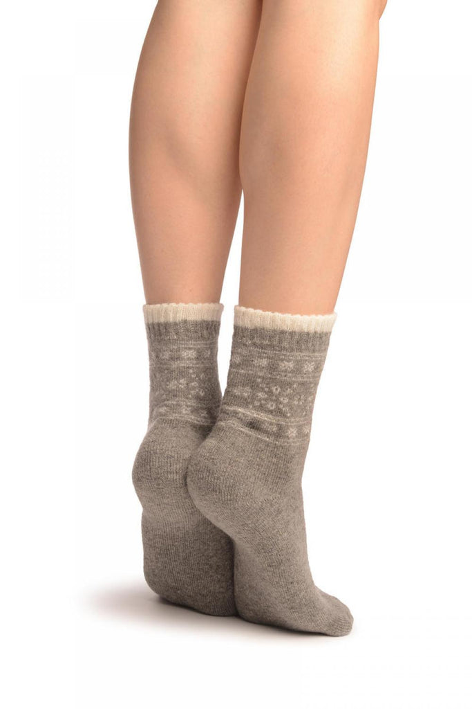Liss Kiss Arctic Snowflakes On Grey Angora Ankle High Socks - Socks