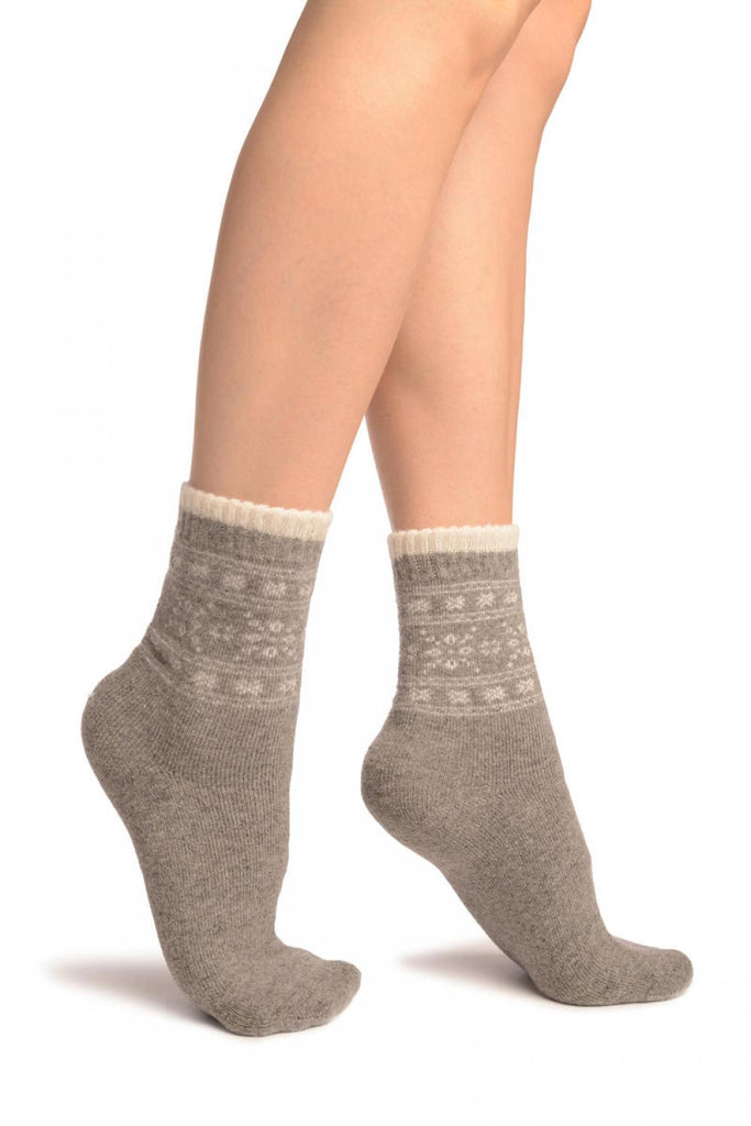 liss kiss Arctic Snowflakes On Grey Angora Ankle High Socks - Socks