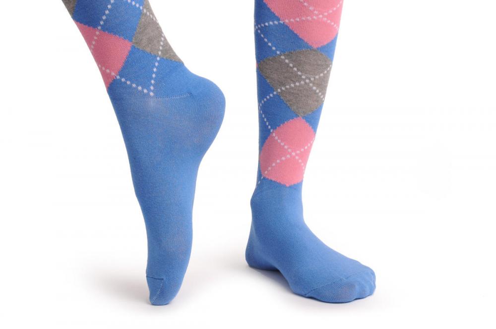 Liss Kiss Argyle Blue Grey & Pink - Over The Knee Socks