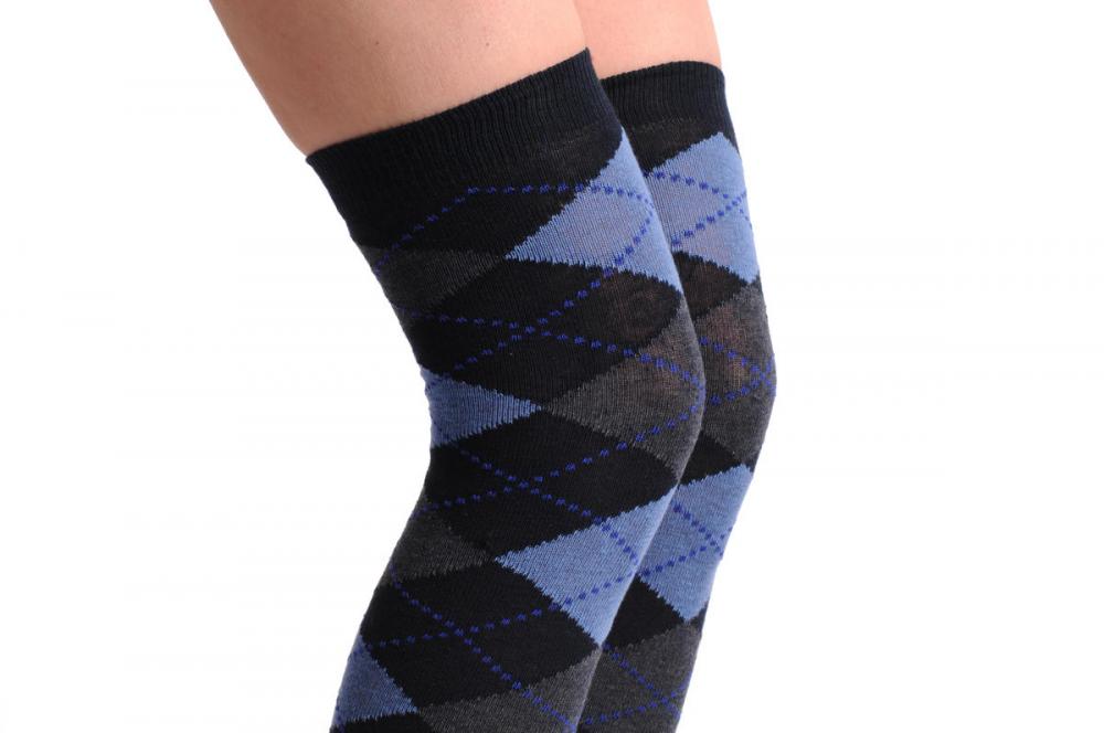 Liss Kiss Argyle Blue Navy Blue & Black - Over The Knee Socks