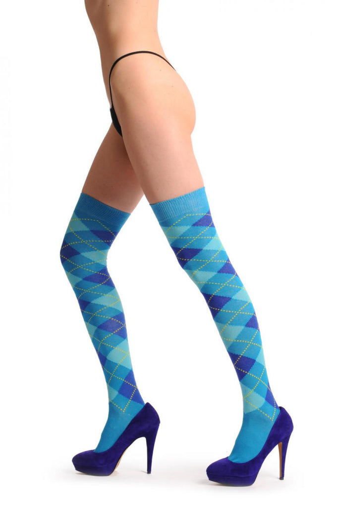 liss kiss Argyle Blue Sky Blue & Dark Blue - Over The Knee Socks