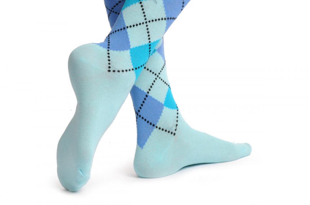 Liss Kiss Argyle Blue Sky Blue & Navy Blue - Over The Knee Socks