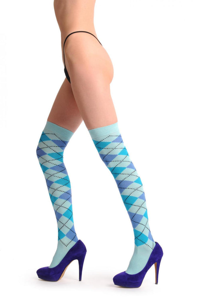 liss kiss Argyle Blue Sky Blue & navy Blue - Over The Knee Socks