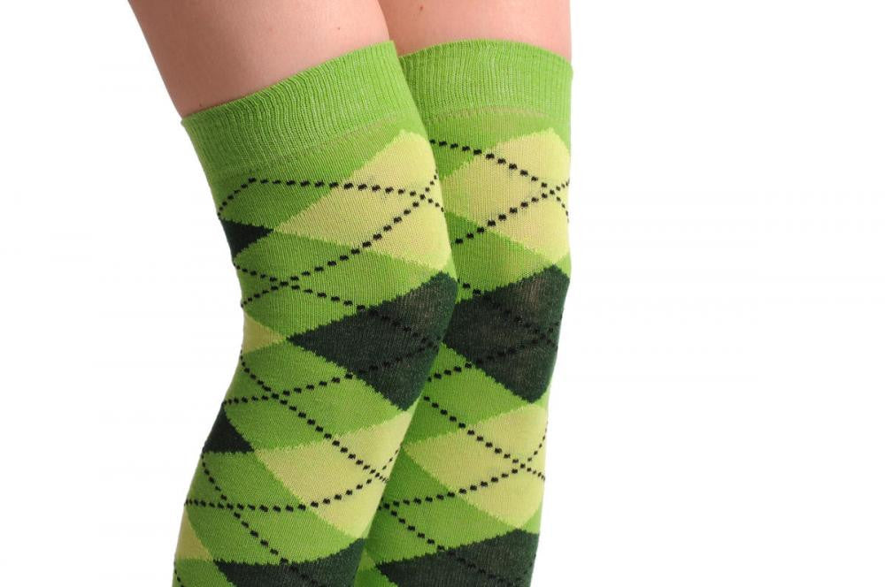 Liss Kiss Argyle Green Light Green Dark Green - Over The Knee Socks