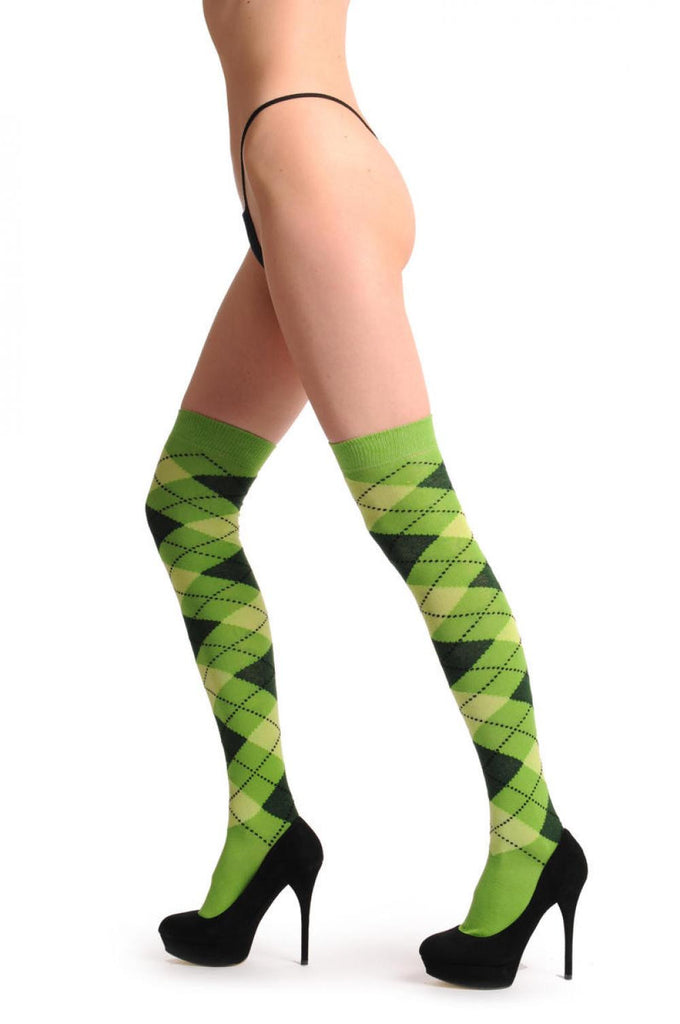 liss kiss Argyle Green Light Green Dark Green - Over The Knee Socks