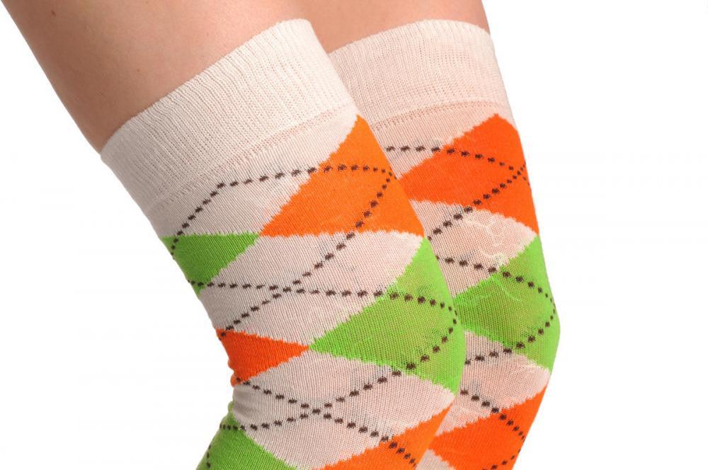 Liss Kiss Argyle Green White & Orange - Over The Knee Socks