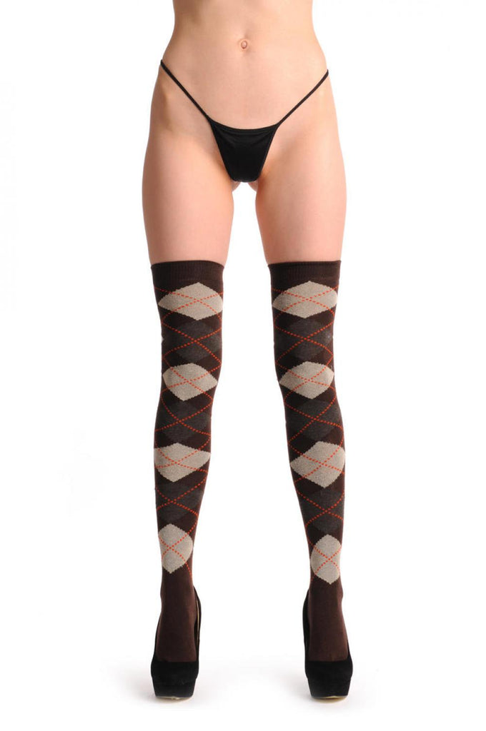 Liss Kiss Argyle Grey Brown Dark Grey - Over The Knee Socks