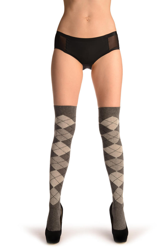 Liss Kiss Argyle Grey & Dark Grey - Over The Knee Socks