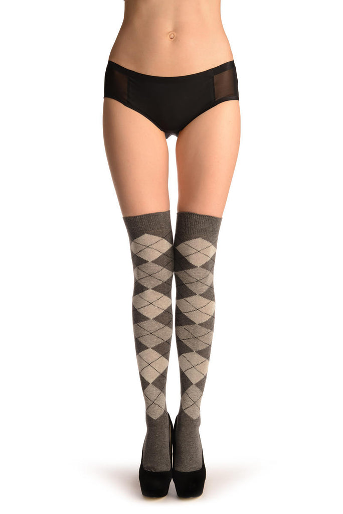 Liss Kiss Argyle Grey & Dark Grey - Over The Knee Socks